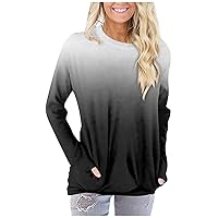 Womens Tops,Plus Size Long Sleeve Gradient Colour Sweatshirt Casual Pullover Soft Outdoor Tee T-shirt Blouse
