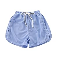 Children's Summer Thin Solid Sport Casual Mid Waist Leather Belt Fashion Lace Up Shorts Youth Girls Workout