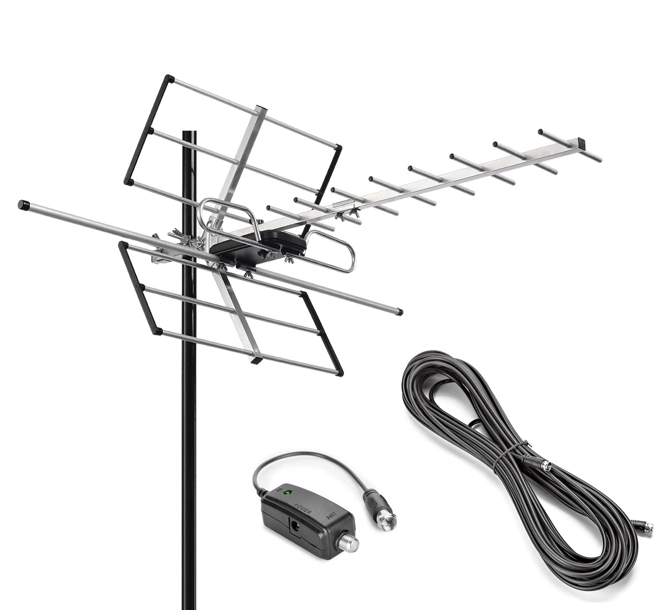 PIBIDI Outdoor Digital Amplified Yagi HDTV Antenna, Built-in High Gain and Low Noise Amplifier, 40FT RG6 Coaxial Cable, 120 Miles Range with UHF and VHF Signal