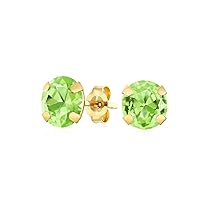Traditional Small 3-4 MM CZ 1.4CT Round & 1.6CT Oval Created or Genuine Gemstone White or Yellow Real 14K Gold Solitaire Birthstone Stud Earrings For Women Teen