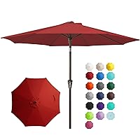 JEAREY 9FT Outdoor Patio Umbrella Outdoor Table Umbrella with Push Button Tilt and Crank, Market Umbrella 8 Sturdy Ribs UV Protection Waterproof for Garden, Deck, Backyard, Pool (Red)