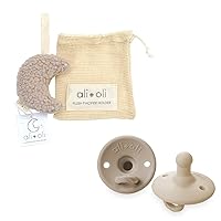 Ali+Oli Pretty in Sand: The Ultimate Pacifier Bundle Moon Plush Holder and Silicone Pacifier in Light and Dark Beige Breastfeeding Pacifier Soft Colors Unisex