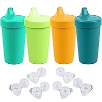 Re-Play Made In USA 10 oz. Sippy Cups (4-pack) and Replacement Silicone Valves for Sippy Cups (6-pack), Aqua Asst.