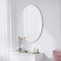 24x16 Oval Mirror Square Wall Mounted Hanging or Against Wall Metal Frame Dressing Make-up Mirrors for Entryway Bedroom Bathroom Living Room 16 24 inch Silver