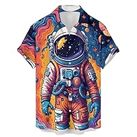 Funny Mens Standard-Fit Holiday Shirts Space Short-Sleeved Beach Button-Up Casual Hawaiian Shirt