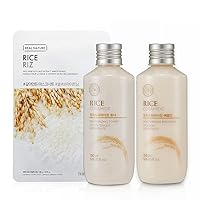 Rice Ceramide & Rice Water Premium Moisturizing Set- Moisturizing for Oily, Combination, Dry & Normal Skin-Includes Facial Toner, Emulsion-(5.0 fl. oz) & Real Nature Face Mask 10 pcs