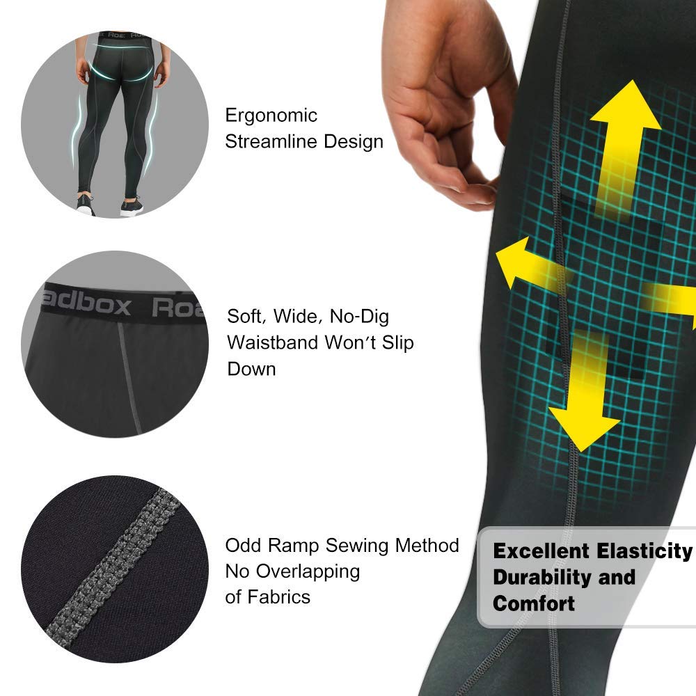 Roadbox (Size: L) 2 Pack Men’s Compression Pants Workout Warm Dry Cool Sports Leggings Tights Baselayer