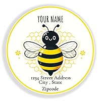 Personalized Customized Labels Tags,Customizable Stickers Yellow and Black Bumblebee Return Address Classic Round Sticker for Business Custom Made Stickers, 100 Stickers2X2