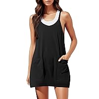 Women Sundresses 2024 Summer Sleeveless Tank Dress with Pocket Workout Sport Athletic Mini Dress Beach Vacation Dress