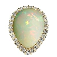 14.2 Carat Natural Multicolor Opal and Diamond (F-G Color, VS1-VS2 Clarity) 14K Yellow Gold Luxury Cocktail Ring for Women Exclusively Handcrafted in USA