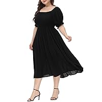 ALLEGRACE Plus Size Dress for Women Boho Floral Square Neck Summer Casual Flowy Party Beach Maxi Dresses