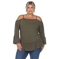 white mark Women's Plus Size Cold Shoulder Ruffle Sleeve Top
