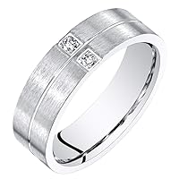 PEORA Mens Genuine Diamond Wedding Ring Band Sterling Silver Comfort Fit 6mm Sizes 8 to 14