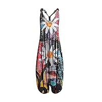 Women's Vintage Paisley Overall Sleeveless Racerback Jumpsuit Spaghetti Crop Jumpsuits for Women