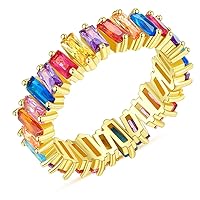 Ai.Moichien Rainbow Topaz Band Rings 18K Gold Plated Dainty Jewelry Engagement Promise Wedding High Polish Accessories