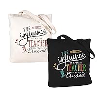 ELEGANTPARK Best Teacher Gifts for Women Teacher Appreciation Gifts for Teacher Birthday Gifts Teacher Tote Bag Canvas Black Bag Ivory Bag Set of 2