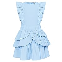 GRACE KARIN Girls Two Piece Outfits Summer Clothes Set Sleeveless Top Cake Skirt Set Blue Size 12