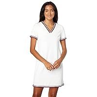 Tommy Hilfiger Women's Stripe Trim Short Sleeve V-Neck Shift Dress