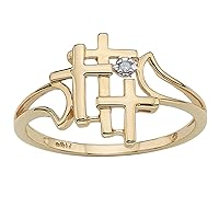 PalmBeach Jewelry 10K Solid Yellow or White Gold Genuine Diamond Accent Triple Cross Ring