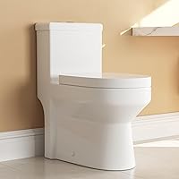 DeerValley Small Compact One Piece Toilet For Bathroom, Dual Flush Toilet with Soft Closing Seat, 0.8/1.28 GPF High-Efficiency, White Toilet for Tiny Bathroom, 12