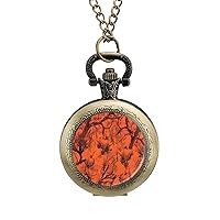 Orange Camo Trees Vintage Pocket Watches with Chain for Men Fathers Day Xmas Present Daily Use