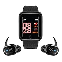 SLIDE Fitness Tracker & Wireless Earbuds Combo | Blood Pressure Monitor & Heart Rate Monitor Fitness Watch | Bluetooth Earbuds Headphones for Workouts, IP65 Sweat Resistant Workout Accessories