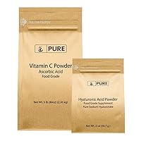 PURE ORIGINAL INGREDIENTS Vitamin C Powder and Hyaluronic Acid Bundle, Various Sizes, Fine Powder, Water Soluble