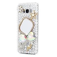 STENES Galaxy On5 Case - Stylish - 100+ Bling Crystal - 3D Handmade Heart Bowknot Girls Mirror Flowers Design Protective Case for Samsung Galaxy On5 - White