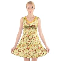 CowCow Womens Casual Mini Dress Vintage Butterfly Garden V-Neck Sleeveless Dress,XS-5XL