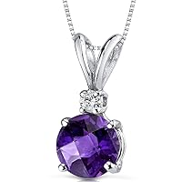 PEORA Amethyst with Genuine Diamond Pendant in 14K White Gold, Elegant Solitaire, Round Shape, 6.50mm, 1 Carat total