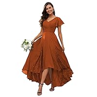 Mother of The Bride Dresses V Neck Chiffon Lace Appliques Tea Length Dress Formal Prom Evening Gowns