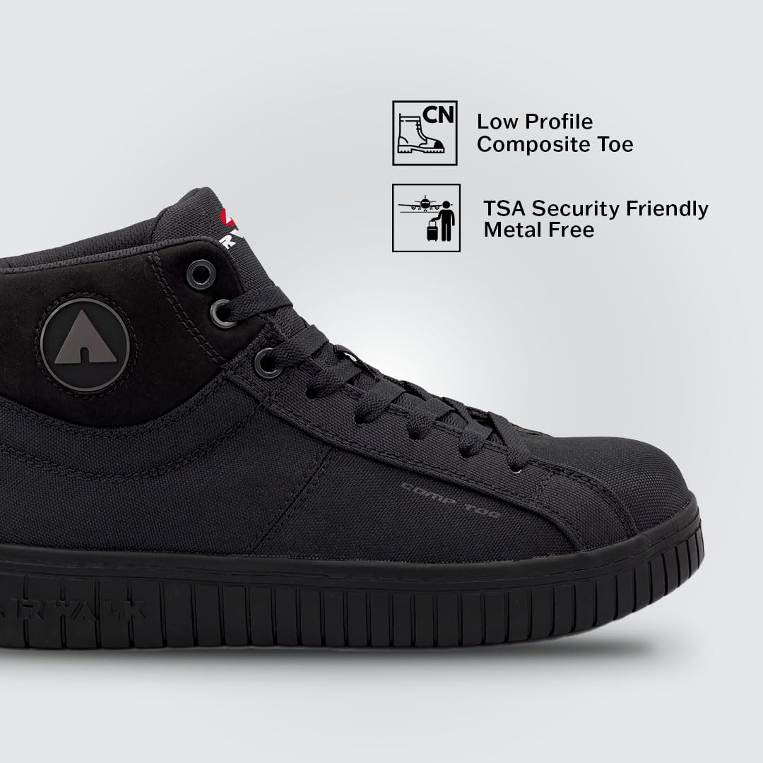 Airwalk Deuce Mid Top Composite Toe Men’s Industrial Work Shoes, Black/Black, Size 17, Wide, Comfortable & Light Work Shoes for Men, Electric Hazard, Slip Resistant