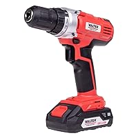 WALTER Cordless Screwdriver, 20 V WALTER Cordless Drill with 2 Gears, 19 + 1 Torque Levels with LED Light, Chuck Range: 2-13 mm, Includes Case, Compact Battery with Charger