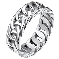 ChainsHouse Stainless Steel Band Cuban Link Ring for Men Women, 6.4MM-7MM Wide, Size 07-14, with Gift Box