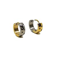 Titanium Hypoallergenic Beveled Edge Small Circle Earrings with Clear Swarovski Crystal & 18 K Yellow & White Gold