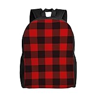 Laptop Backpack For Men Women Lightweight Laptop Bag Plaid Red And Black Casual Daypack For Sports Travel