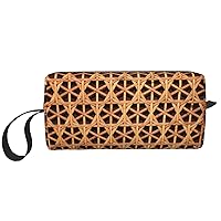 BREAUX Wicker Woven Grid Print Portable Cosmetic Bag Zipper Pouch Travel Cosmetic Bag, Travel Organizer Daily Organizer, Small Toiletry Organizer Travel Wallet