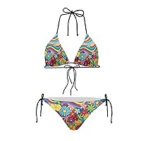 Women's Triangle Bathing Suit Two-Piece Beach Swimsuit Tie Side Bikini Set Bathing Swimwear Halter Bikini XS-2XL