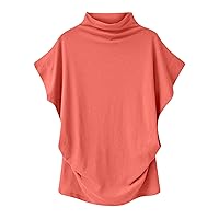 Summer Short Capelet Sleeve Shirts Women Mock Neck Casual Loose Fit Tee Tops 2024 Plus Size Fashion Pullover Tees