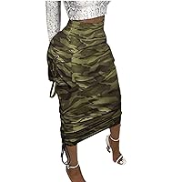 LKOUS Leather Skirts for Women PU Pearl Ruffle Asymmetrical Hem Knee Length Black Skirt Plus Size