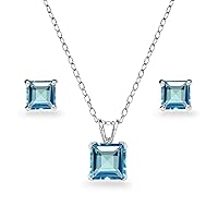 Jewelry Sets for Women, Necklace and Earring Sets for Women, Birthstone Jewelry, Genuine or Synthetic Gemstone, Princess Square Solitaire, Pendant Necklace, Stud Earrings, Silver Jewelry or Gold Flash