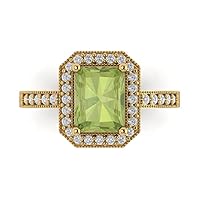 Clara Pucci 2.81ct Emerald Cut Solitaire with Accent Halo Genuine Natural Pure Green Peridot designer Modern Ring 14k Yellow Gold