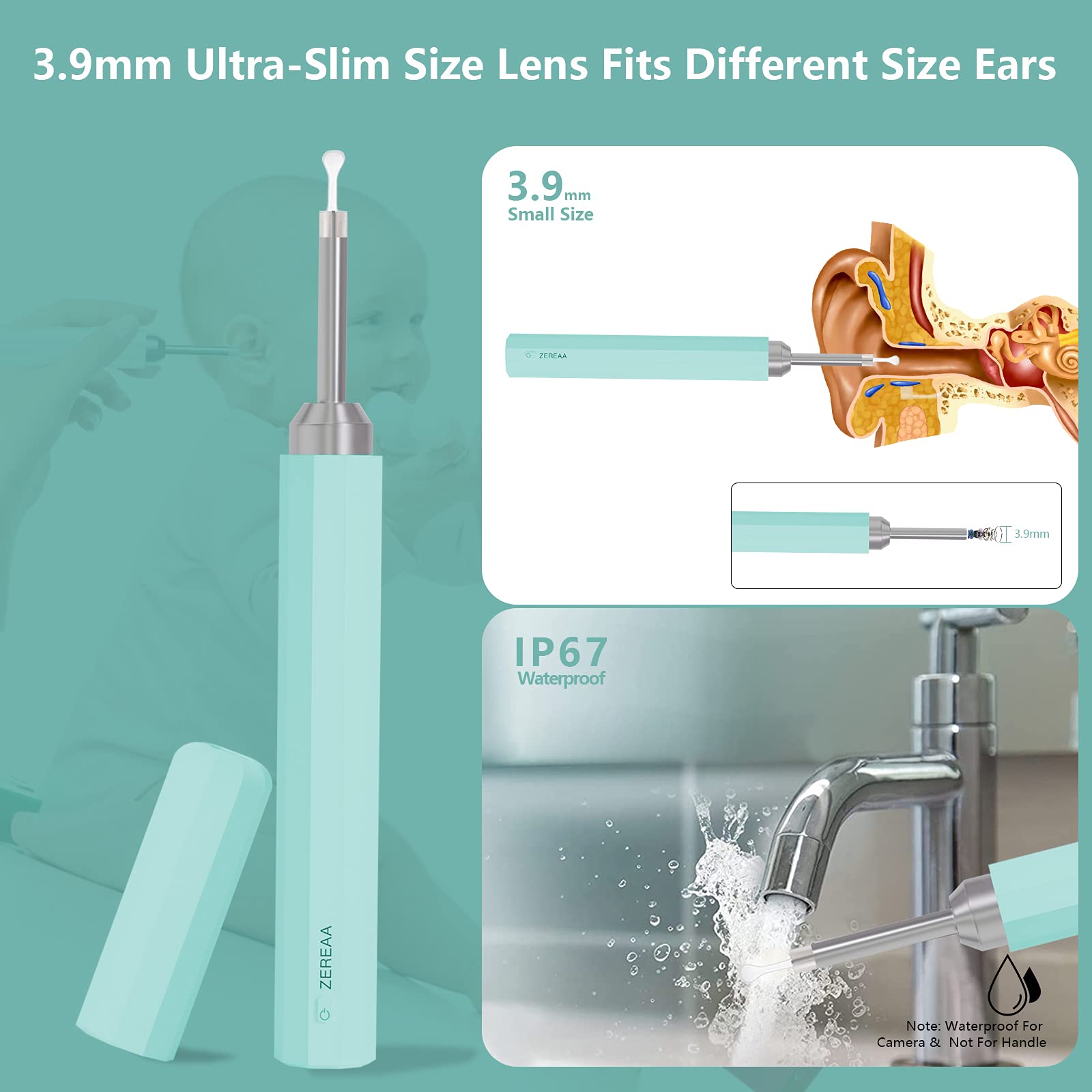 Ear Wax Removal, Ear Cleaner, Earwax Remover Tool with 1080P FHD, Wireless Endoscope Ear Camera Ear Pick Cleaning Kit, USB Charge Waterproof Otoscope for iPhone, iPad & Android Smart Phones