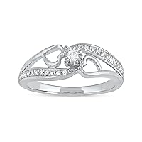 Sterling Silver 1/10Ct TDW Diamond Bypass with Heart Promise Ring Jewelry Love Gift for Girls Women(I-J,I2-I3)