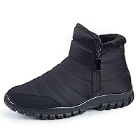 Men's Waterproof Warm Cotton Zipper Snow Ankle Boots, Slip on Thick Plush Winter Booties, Anti-Slip