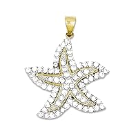 Sterling Silver Flash Gold-plated And Synthetic Cz Starfish Pendant