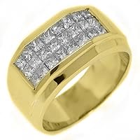 18k Yellow Gold Mens Invisible Princess Cut Diamond Ring 1.75 Carats