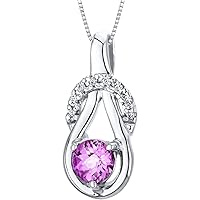 PEORA Sterling Silver Created Pink Sapphire Open Infinity Pendant Necklace, Round Shape with 18 inch Italian Chain