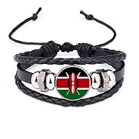 Kenya National Flag Africa Country Bracelet Braided Leather Rope Bead Wristband
