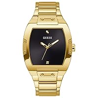 GUESS US Men's Gold Tone and White Rectangular Multifunctional Watch One